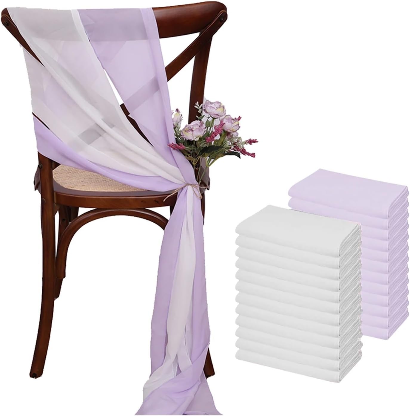 Wedding Decorations Chair Sashes Bows, 24 Pcs Chiffon Wedding Chair Sashes Multicolor 17x275cm(White Yellow)