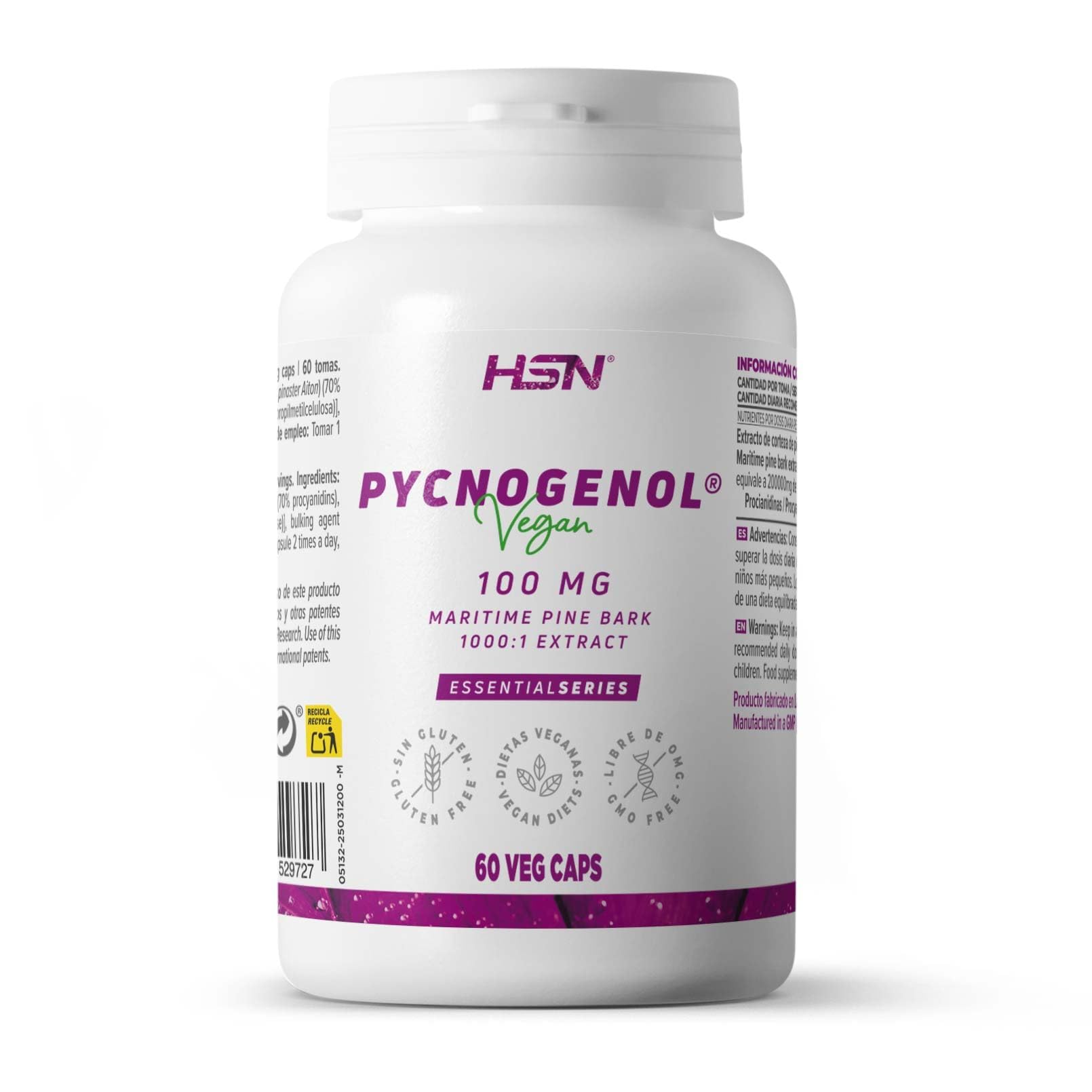 HSN Pycnogenol® 100mg (Extrait d'Écorce de Pin Maritime Français) | 60 Gélules Végétales | 1000x Plus Concentré et Standardisé à 70% Procyanidines | Sans OGM, Végan, Sans Gluten