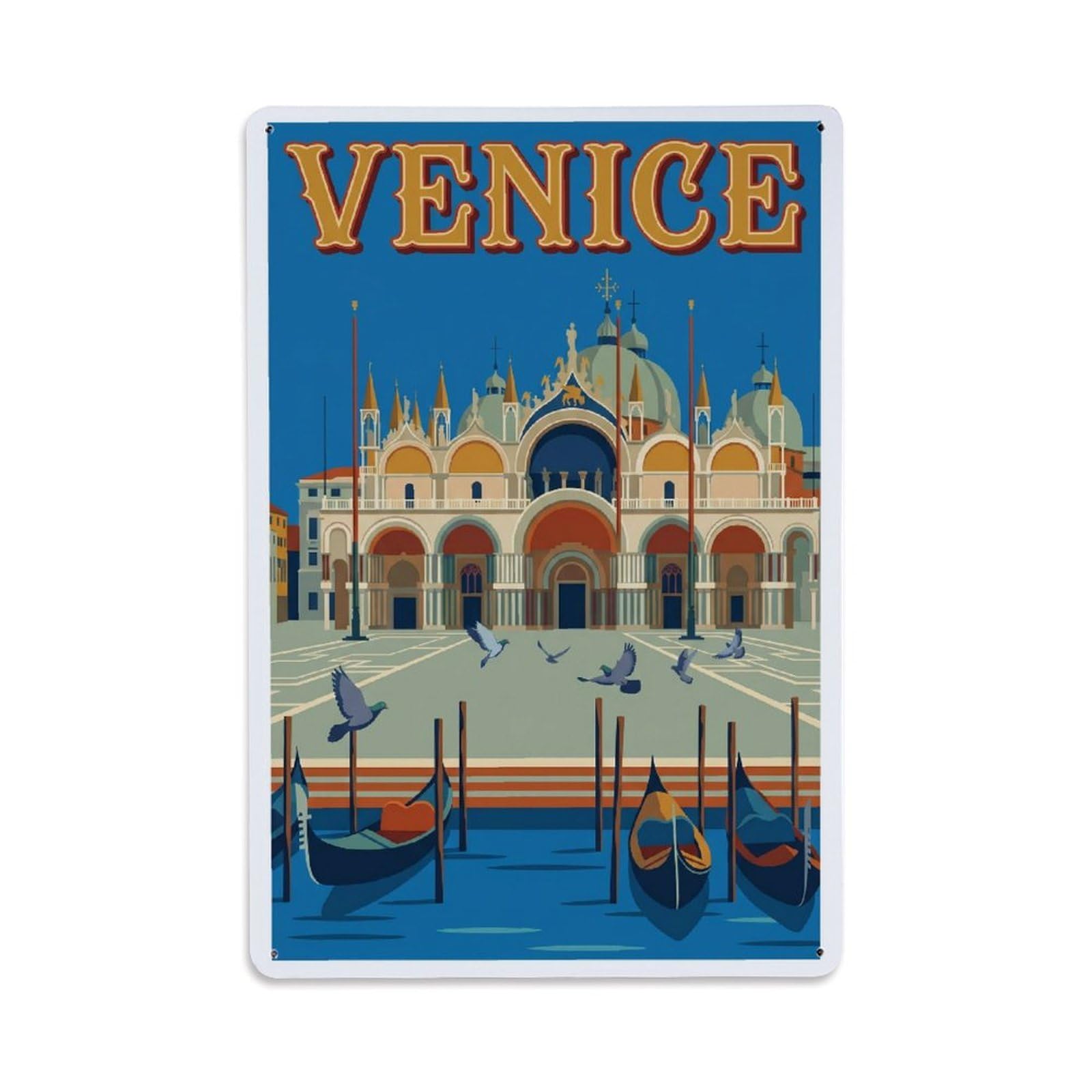 Vintage Travel Venice St Mark Square Basilica Clean Italy Metal Tin Sign Plaque Wall Decor for Cafe, Club Bar, Office, Home Garden Metal Poster 8x12Inch