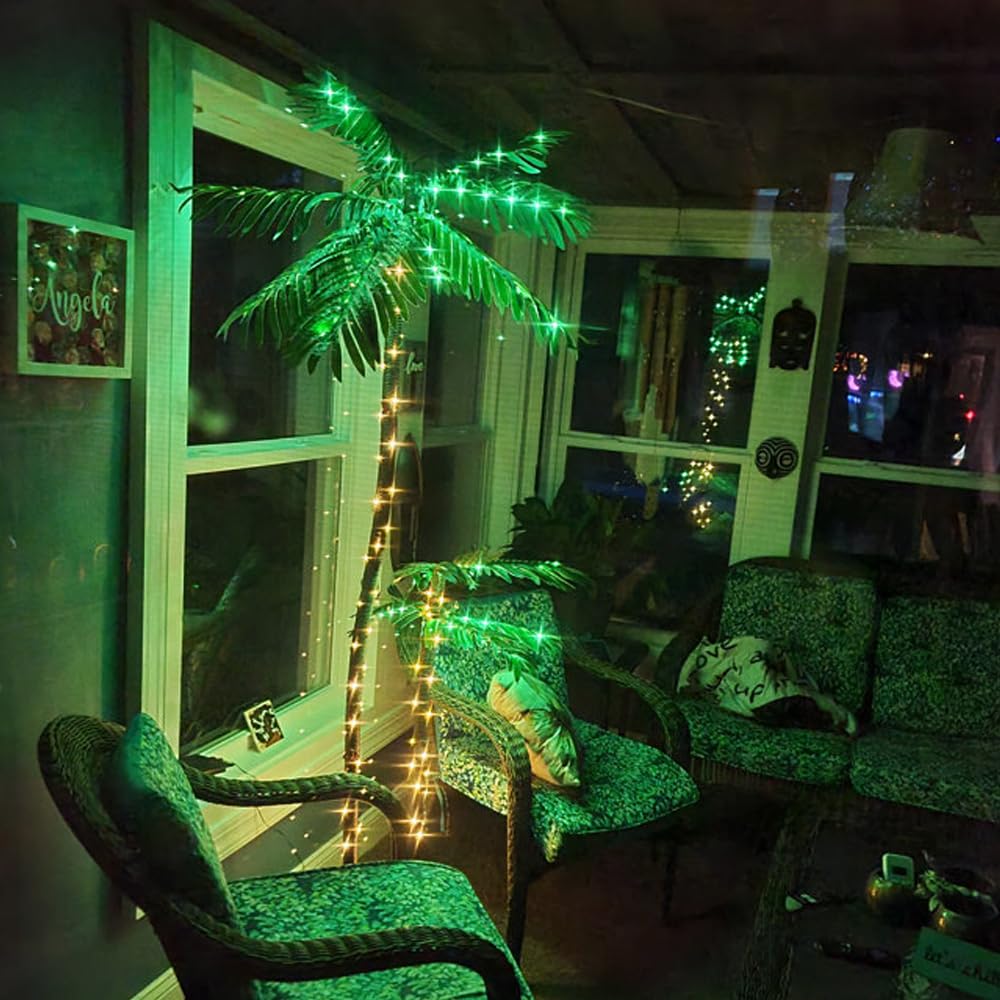 Beleuchtete künstliche Palme,180CM beleuchtete Weihnachtspalme Dekoration,LED-Beleuchtung im Freien gefälschte Baum Lichter für Patio Pool Veranda Deck Tropische Party Tiki Bar