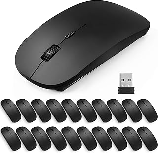 20 Pcs Wireless Mouse Bulk Slim Optical Silent Ergonomic Computer Mouse with USB Receiver Black 1000 DPI 3 Button Cordless Mice Compatible with MacBook/Chromebook Home Office Laptop PC Windows