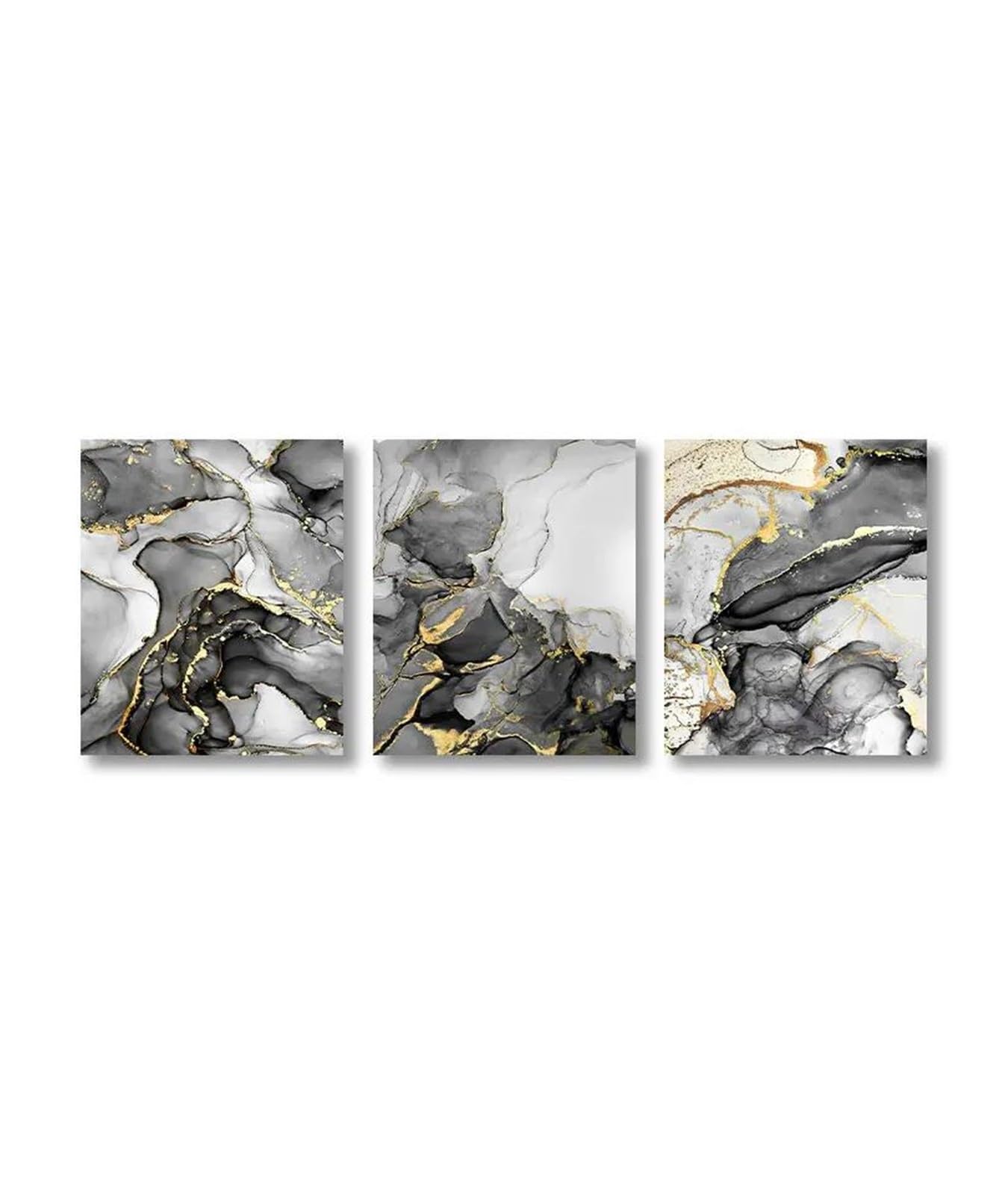Tableau Abstrait Marbre Doré : Lot de 3 Toiles Nature pour Salon