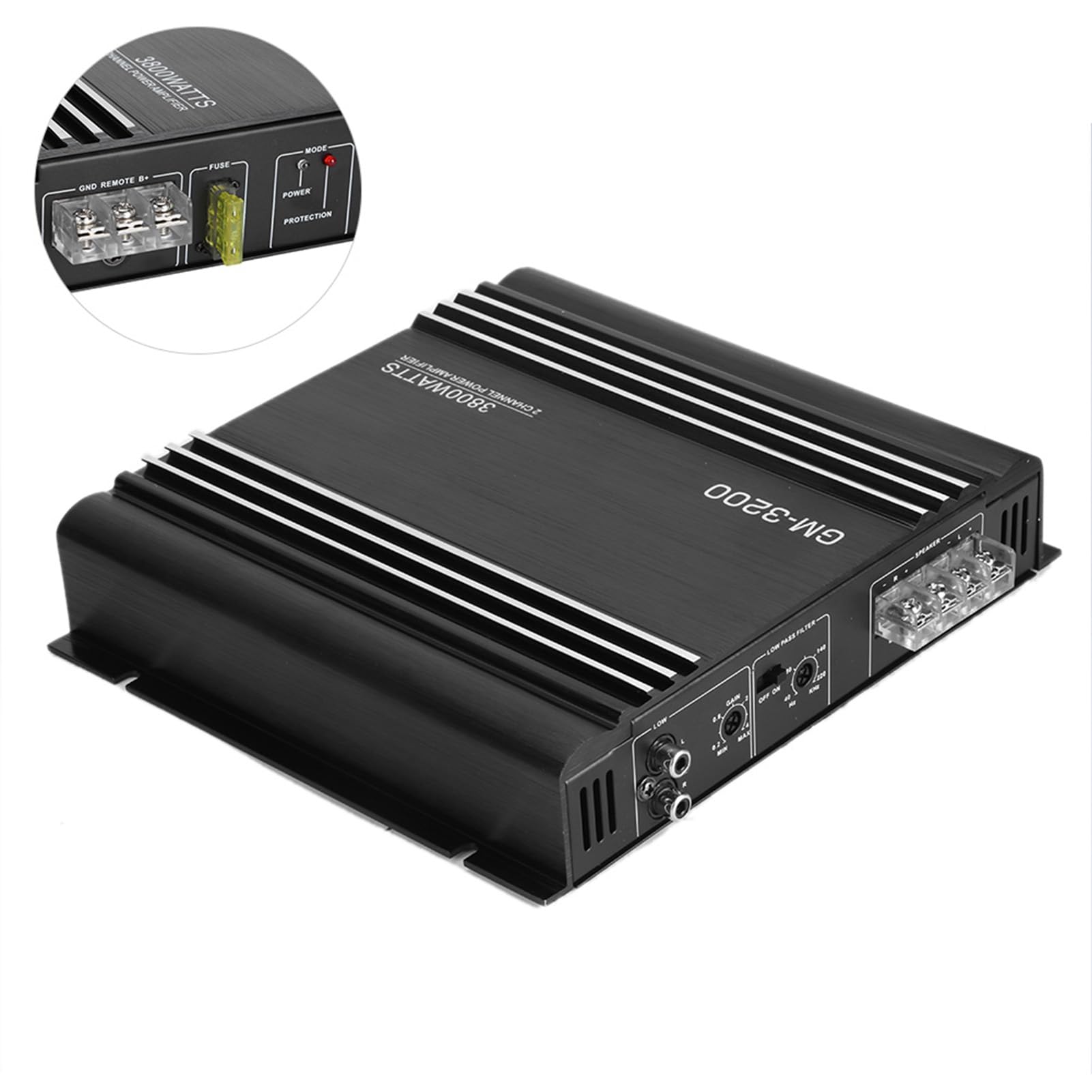 Amplificatore Auto 2 Canali - 3800W Amplificatore Di A 2 Canali 12V Amplificatore Stereo Hi-Fi Per Auto In Lega Di Alluminio Nero