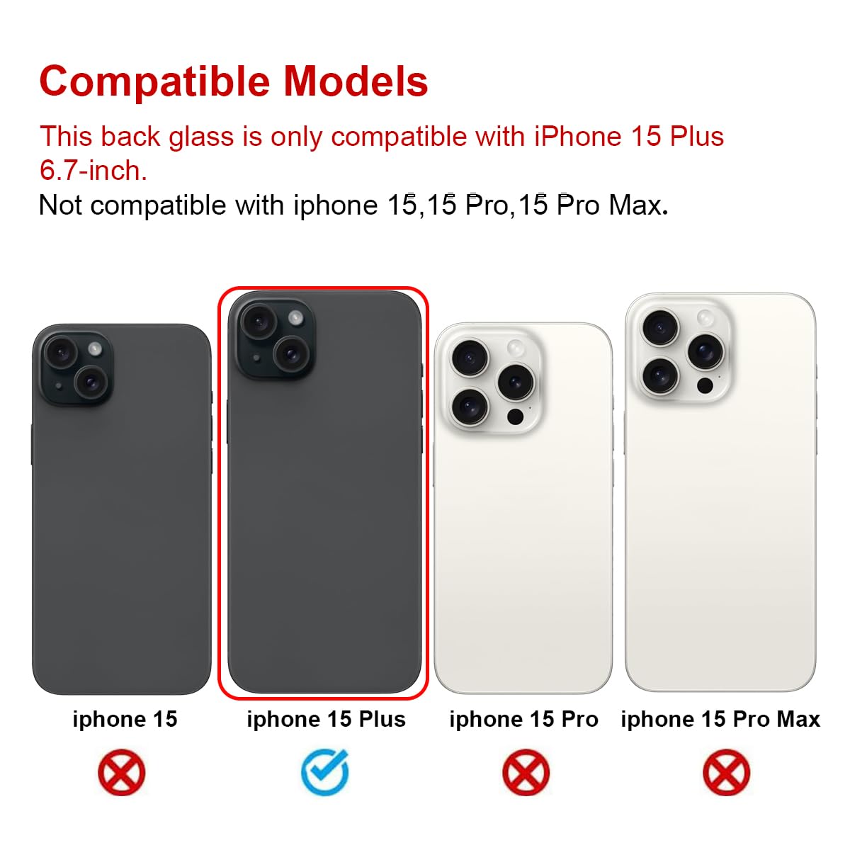 Perzework OEM Rear Back Glass Replacement for iPhone 15 Plus 6.7-inches with Reparing Tool Kit and Pre-installed Adhesive (Black)