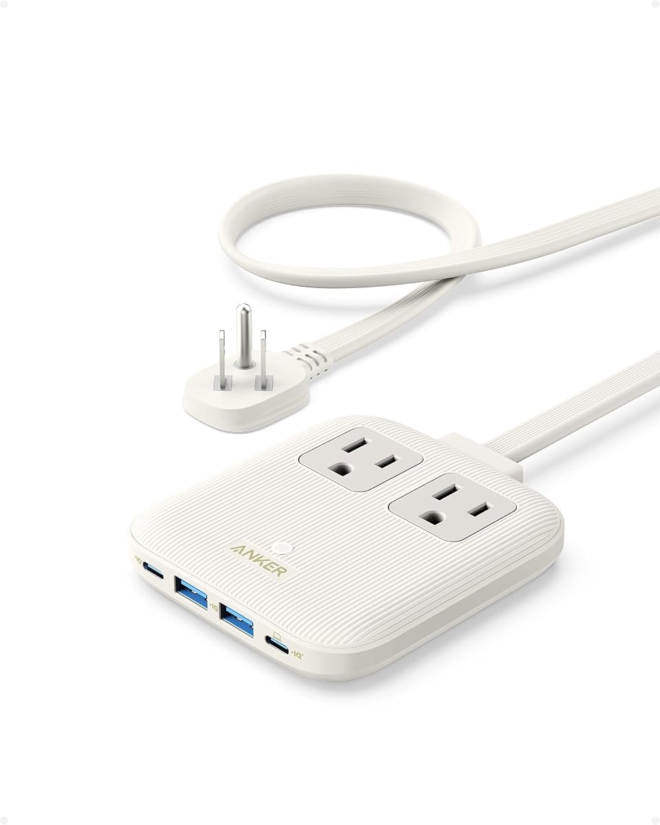 Regleta de viaje, cargador USB C 6 en 1 Anker Nano 67W Max, 2 USB C | 2 CA, 2 USB A, cable de extensión de enchufe plano no desmontable delgado de 5 pies con múltiples salidas, artículos básicos para viajes y cruceros
