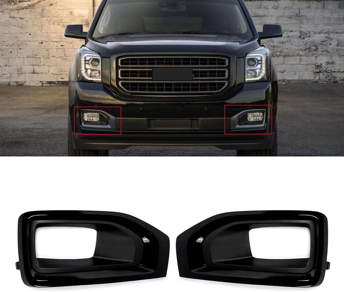 Front Fog Light Trim Compatible with GMC Yukon/Yukon XL 2015-2020 Fog Light Bezel Cover Trim Driver and Passenger Side Chrome Black Fog Light Trim Replace for 22936426,22936427