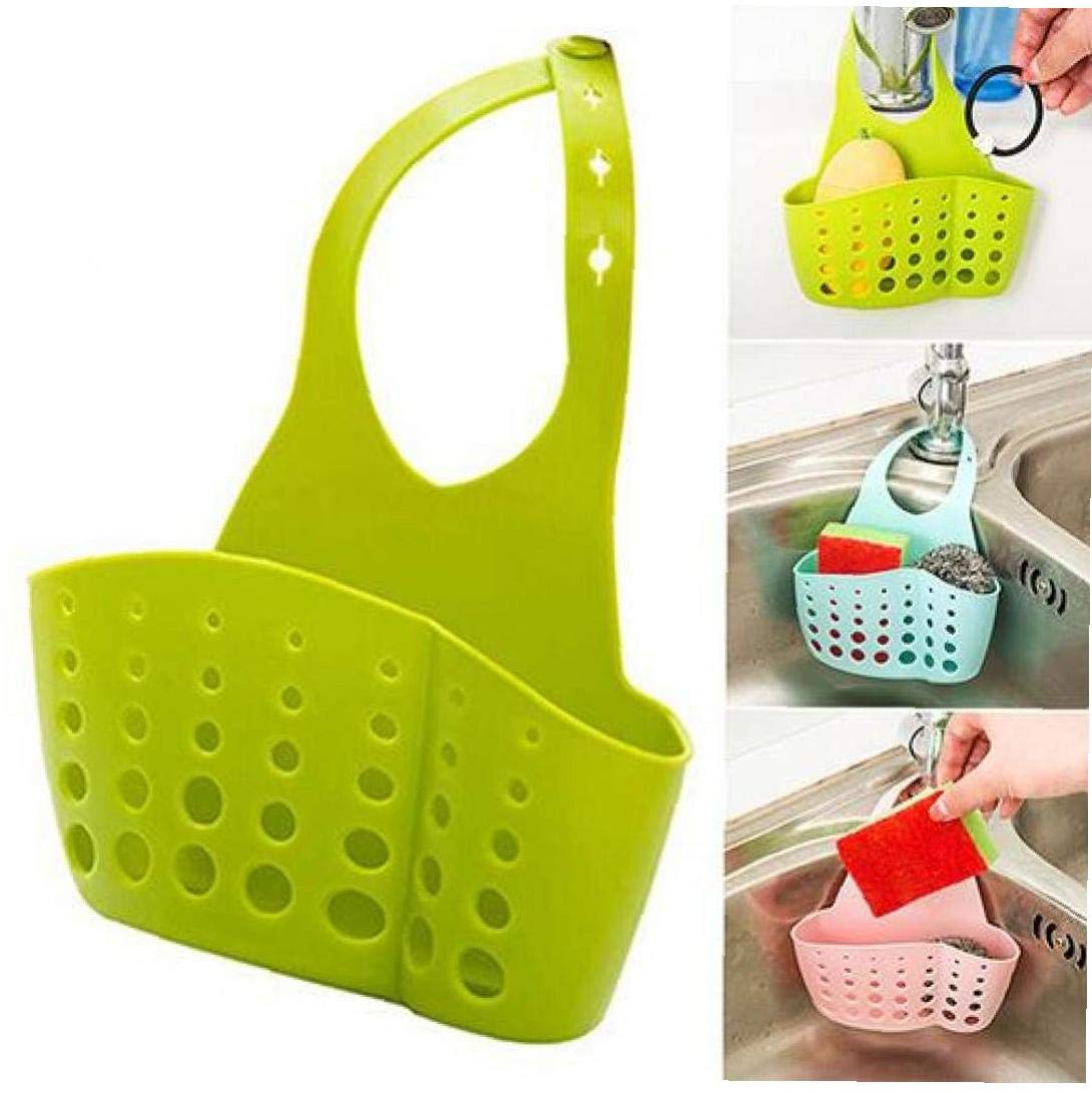 Pinicecore Green 1Pc Sink Sponge Holder Holes Tap Hanging Basket Strainer Organizer Sink Caddy Rack Random Color