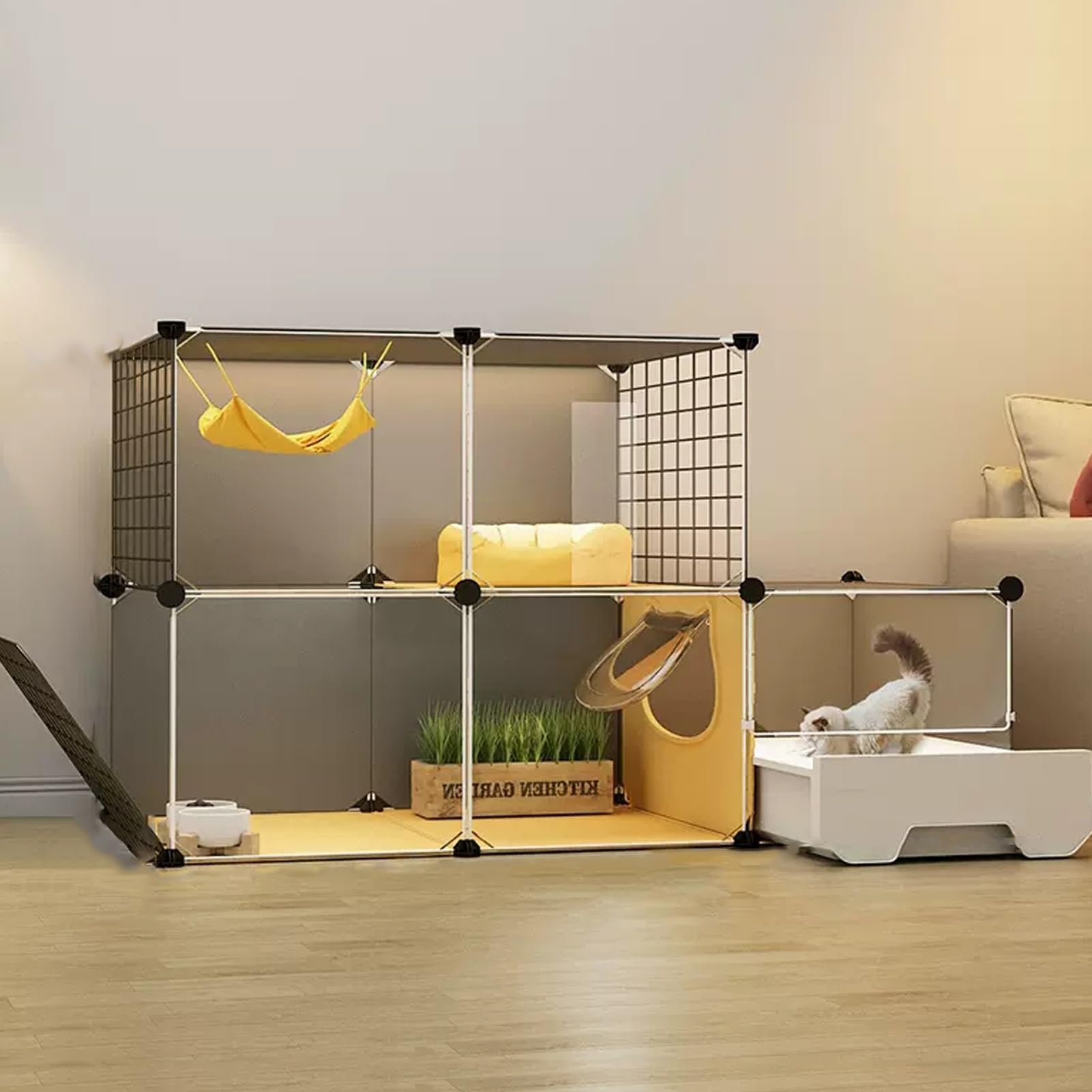 Grande cage pour chat modulable avec niches amovibles et parc en fil métallique robuste