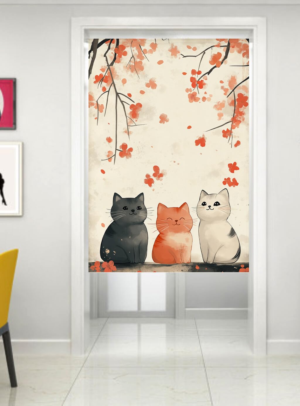 ChangTsing Japanischer Stil dick Leinen Noren Lang Vorhänge 85 x 150 cm Baumwolle und Leinen Japanischer Türvorhang Süße Katze - 4 für Küche, Schlafzimmer, Badezimmer