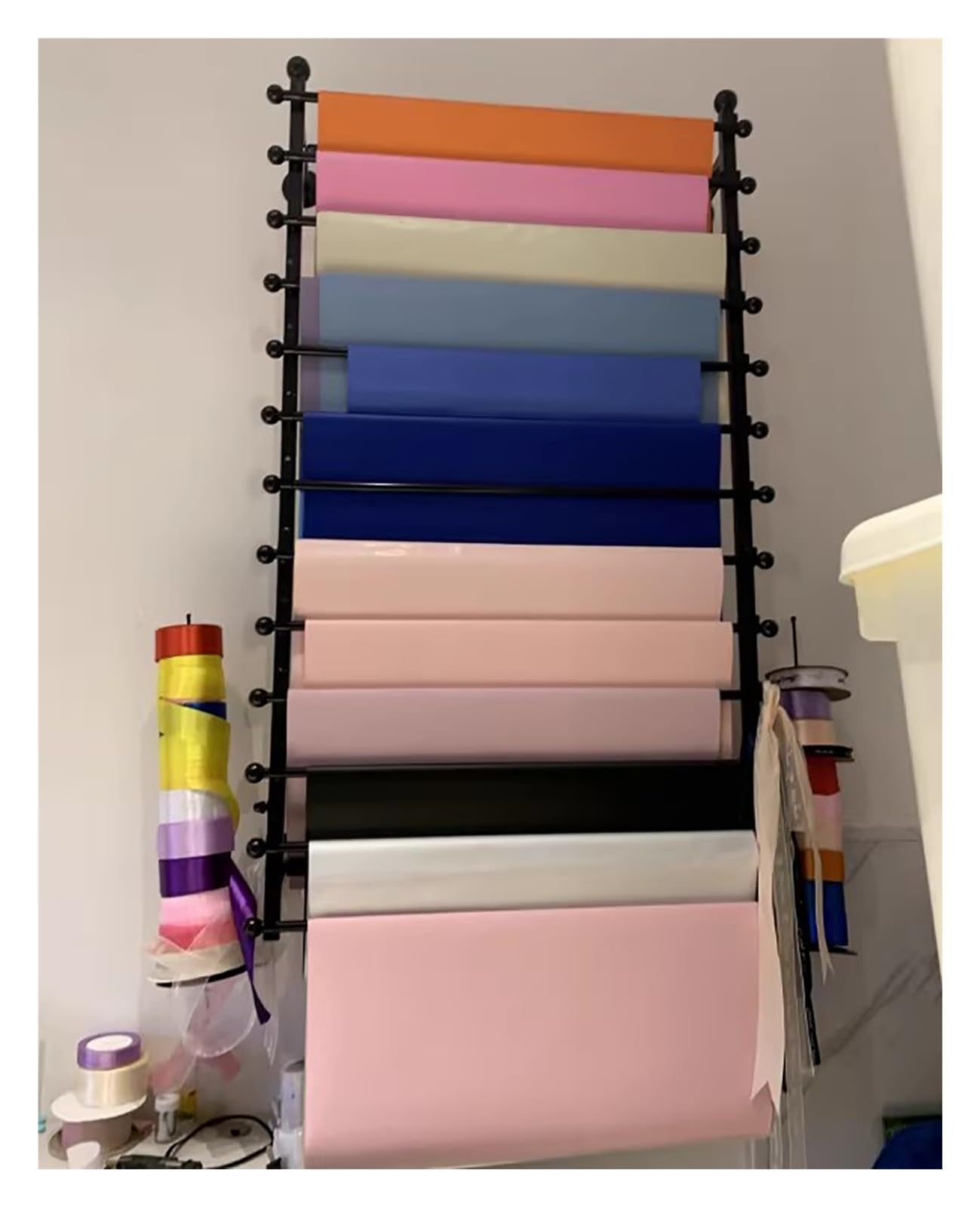 Organizador de cintas de pared metálico de 120 cm para telas y manualidades