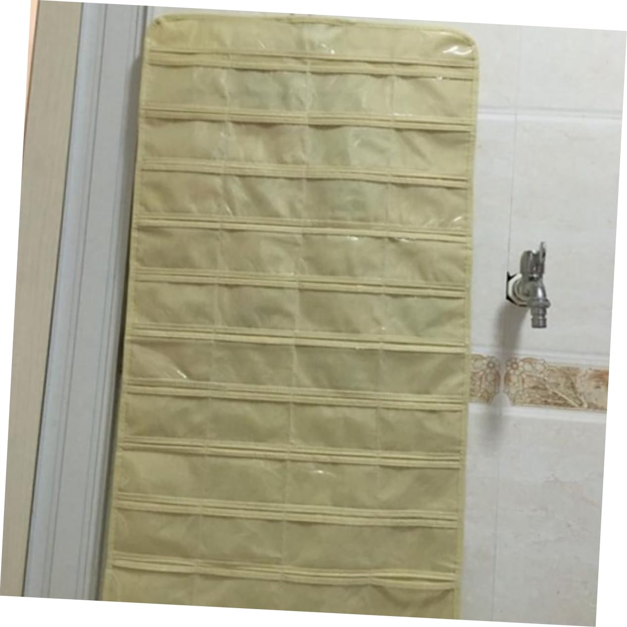 ABOOFAN Double Sided Jewelry Organizer Hanging Bag with Beige Stylish Jewelry Storage for Earrings Necklaces and Accessories for Closet Wall Door Use