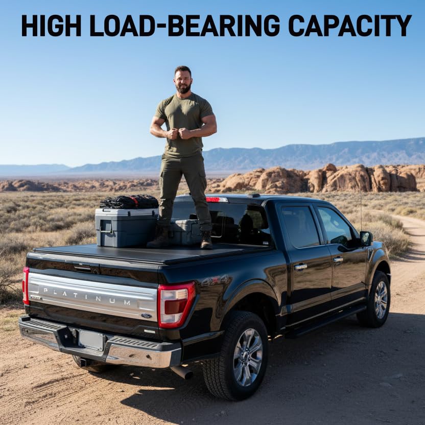 Image of 5ft FRP Hard 3-Fold Truck Bed Tonneau Cover fits 2019, 20, 21, 22, 23, 2024 Ford Ranger 5' 1 inch (61 inch) Bed | Easy to Install & Lighter, Security Lock & Waterproof Cover | Not fit Cargo Management Rails