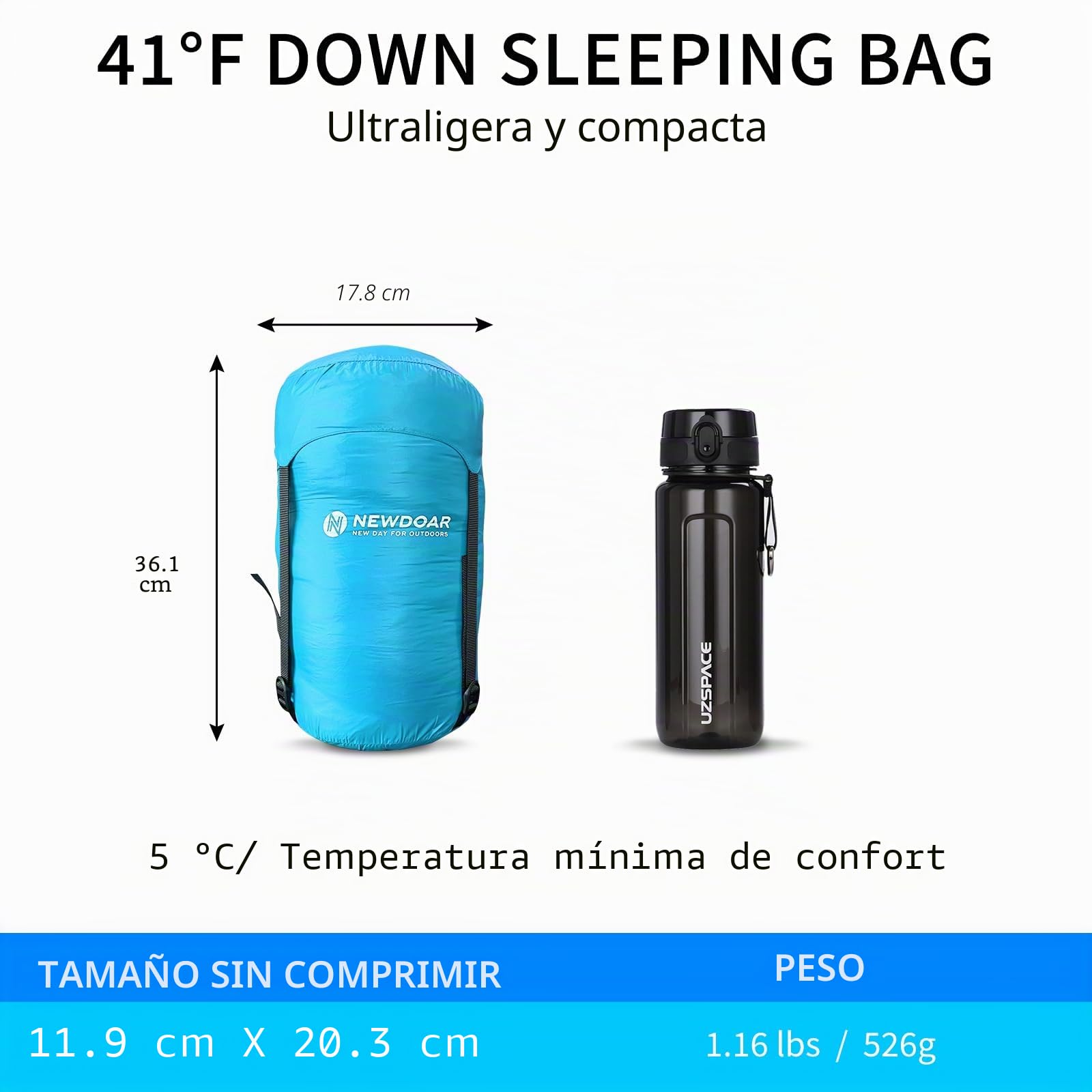 NewDoar Saco de dormir ultraligero para camping, 800 FP, plumón de pato blanco, ultra compacto, forma de momia, primavera, verano, otoño, senderismo y tienda de campaña (ponible)