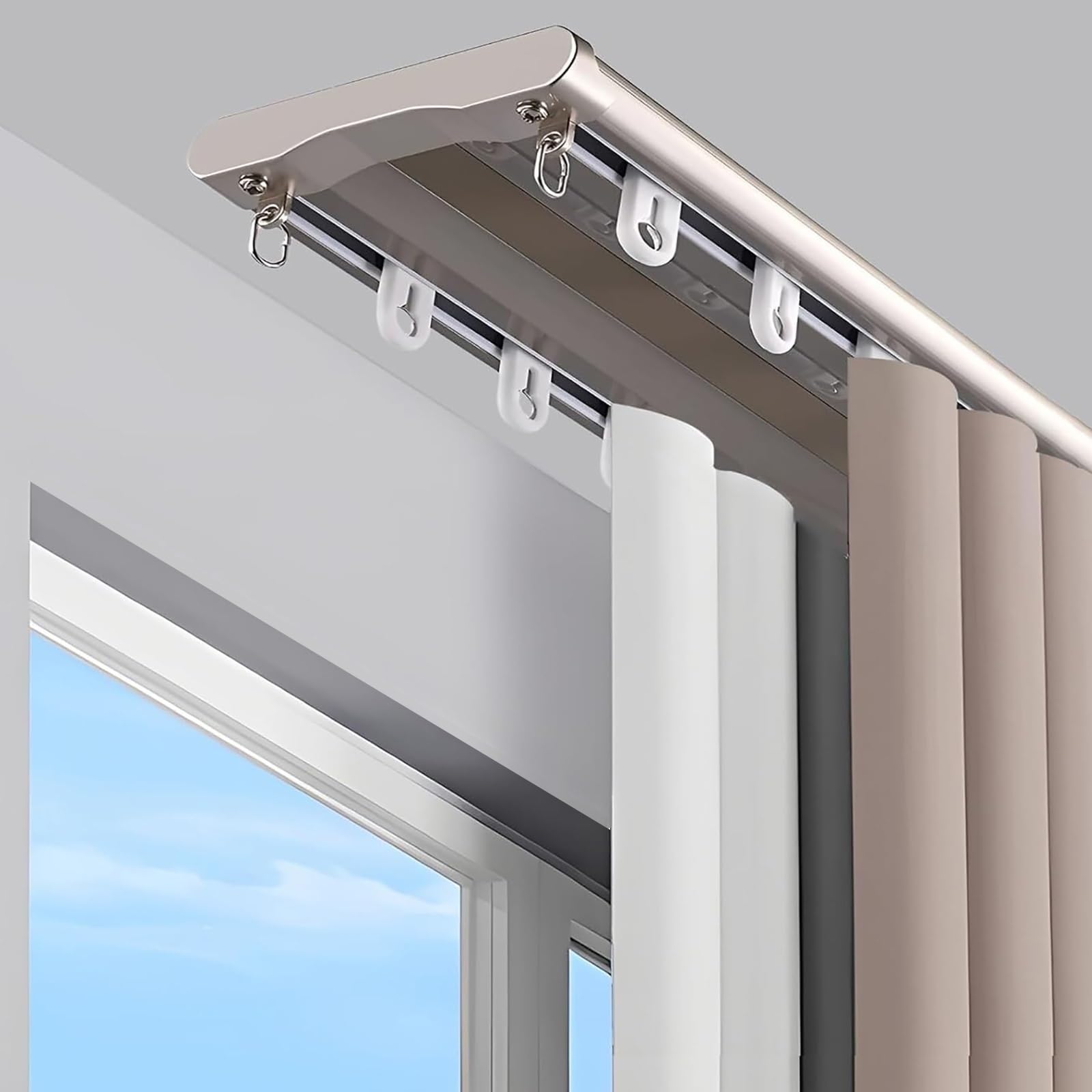 Heavy-Duty Curtains Rails Double Row Ceiling Curtain Track Ceiling Mounted Silent Curtain Track Double Rails System for Privacy in Open Rooms Room Divider Easy Install(Gold,3.2m(10.5ft))