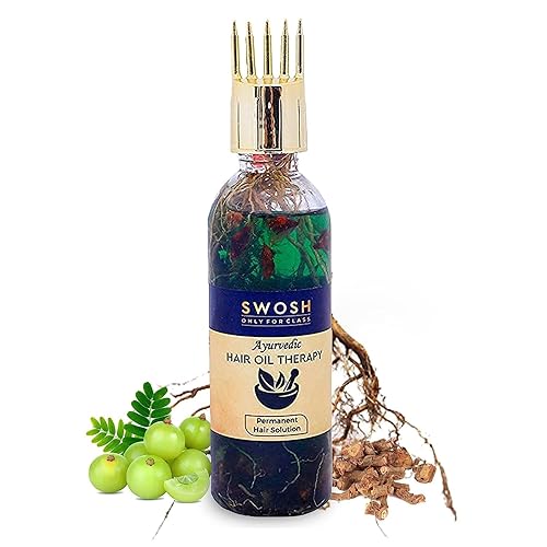 SWOSH Amla and Bhringraj - Aceite para el cabello, 3.4 fl oz (3.38 fl oz) con botella aplicadora de peine incorporada, sin parabenos ni sulfatos
