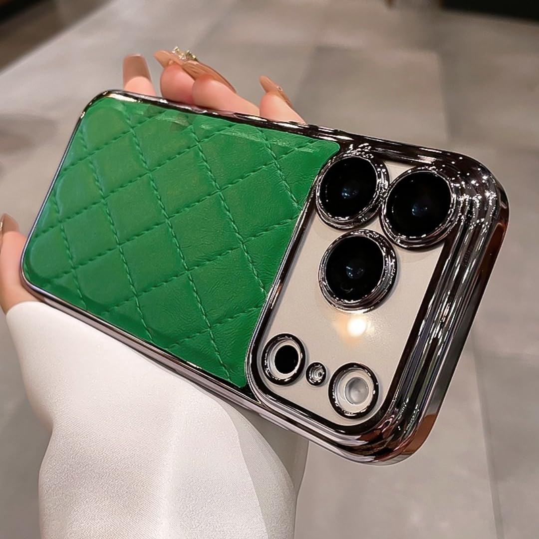 Housse iPhone 17 en cuir vert à losanges pour le quotidien - 6