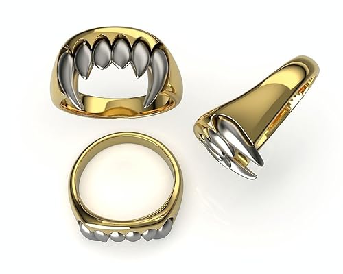 Miniatura 2 de Ssjewel Two Tone Gold Finish Vampire Bite Ring Minimalist Teeth Ring 925 Sterling Silver Unisex Adult Halloween Jewelry Vampire Ring Handmade Unique