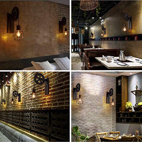 Gweat Wandlampen in Industriële stijl, loft-stijl, creatieve retro gangverlichting, wiel met riem, E27-fitting - Afbeelding 5