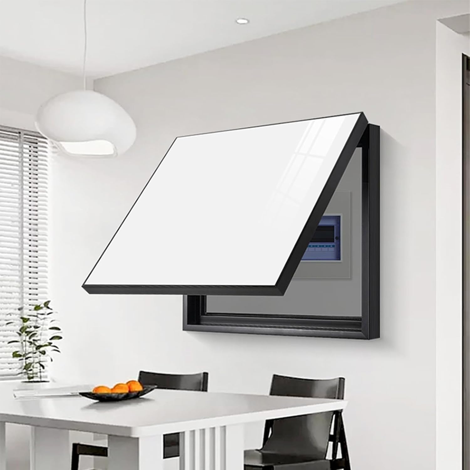 Electric Panel Cover - 45cmx35cm (17 3/4" x13 3/4") White/Black Fuse Box Cabinet with PVC Frame, Flip-Up Lid, Breaker Panel Protective Cover, Traceless Nail Installation