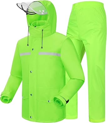 iCreek Rain Suit Waterproof Hi Vis Raincoat Reflective Rain Gear Unisex | Rain Jacket and Pants, Detachable Clear Brim, Waterproof Zip, Breathable Mesh Lined, Anti-storm, Work, Hiking, Riding