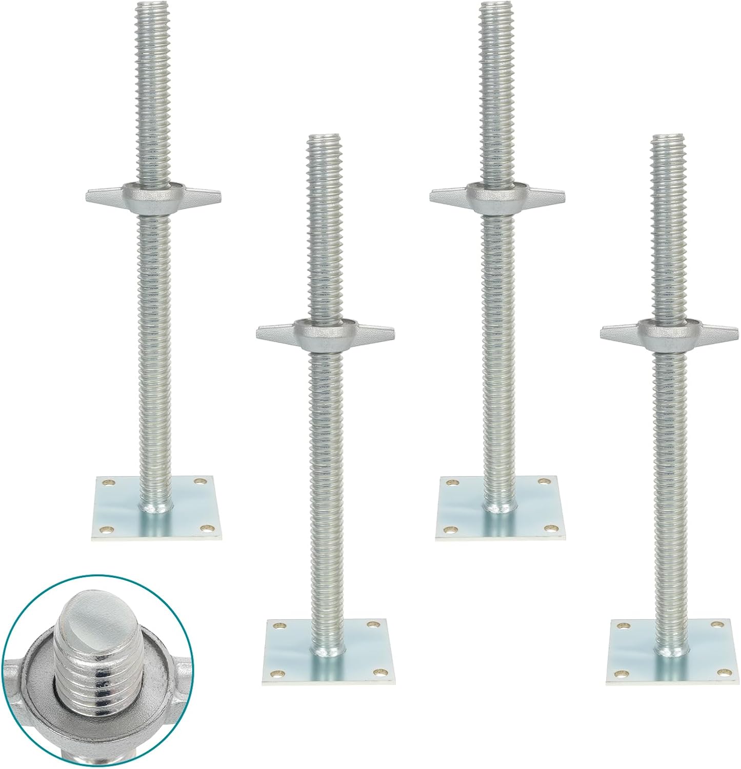 18" Adjustable Scaffolding Leaveling Jack, Galvanized Steel Soild Screw Jack with Base Plate, 4 Pack