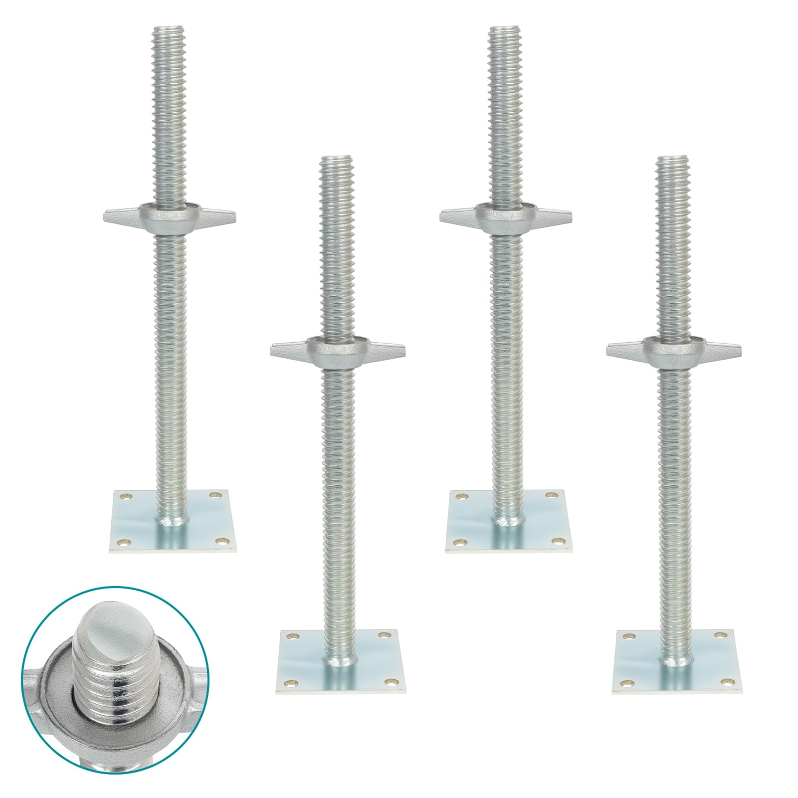 Photo 1 of 18" Adjustable Scaffolding Leveling Jack, Galvanized Steel Soild Screw Jack with Base Plate, 4 Pack