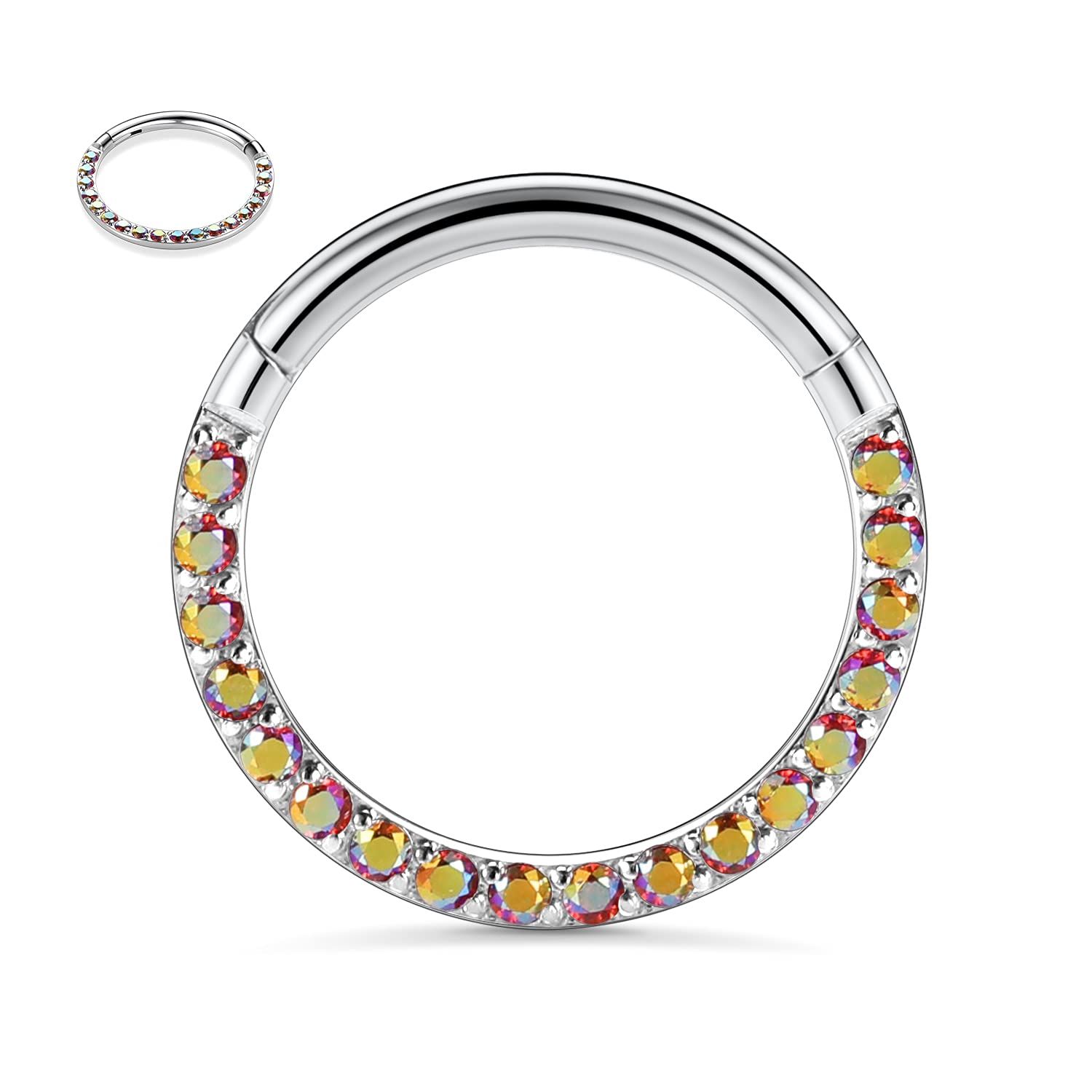hengkaixuan 16G Conch & Septum Piercing Jewelry - Daith Clicker & Hoop Earring - Surgical Steel Nose Ring - Gold 6mm CZ Opal — view 10
