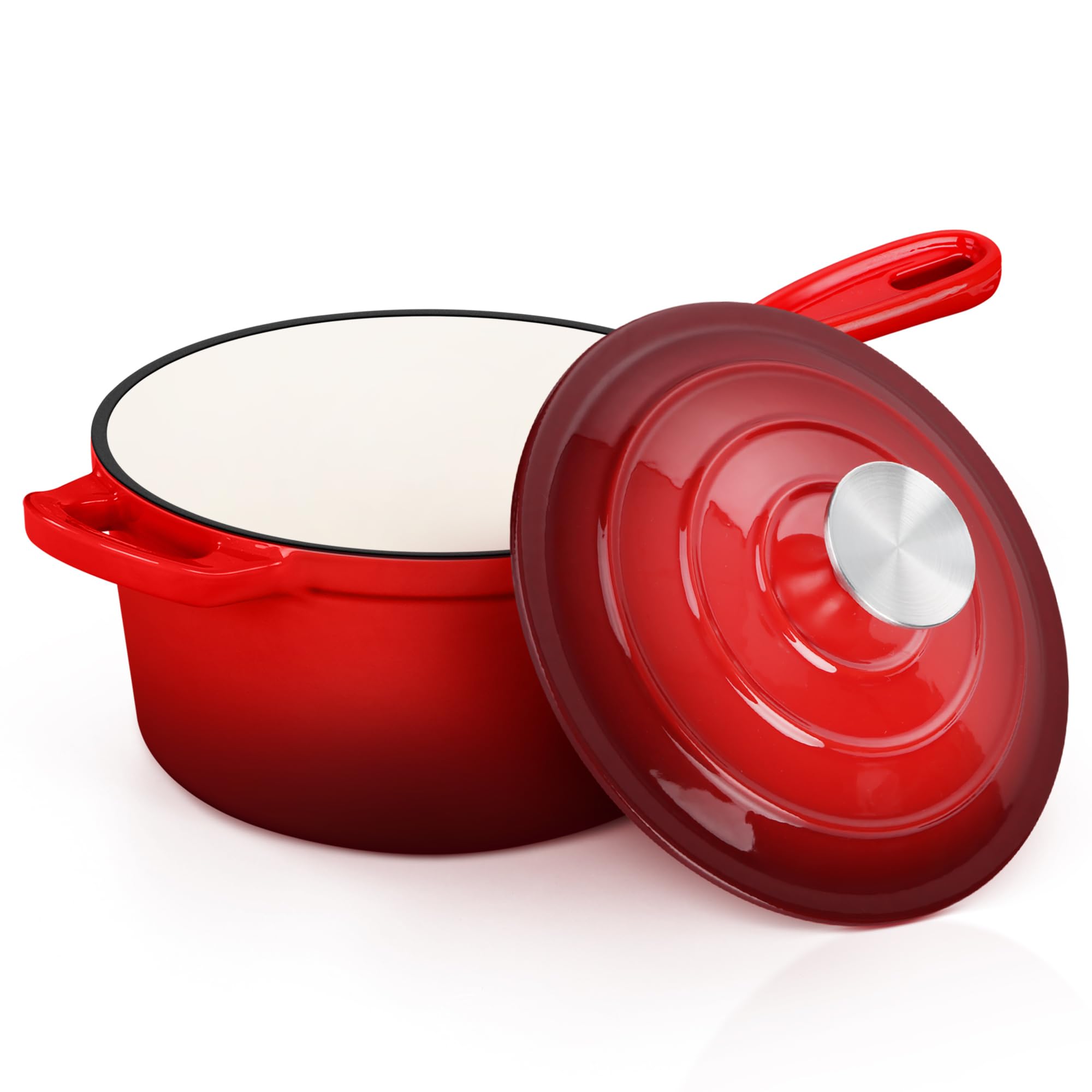 E-far Red 2-Quart Enameled Cast Iron Saucepan