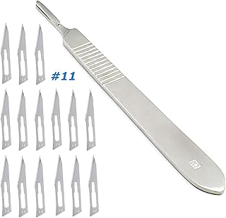 AAProTools 15pc #11 Scalpel Blades w/ #3 Metal Handle, Sterile and Disposable, Surgi/Dermaplaning Tool, Biology Lab Anatomy, Carving, Dissection Kit, Plantar Mole Wart Remover