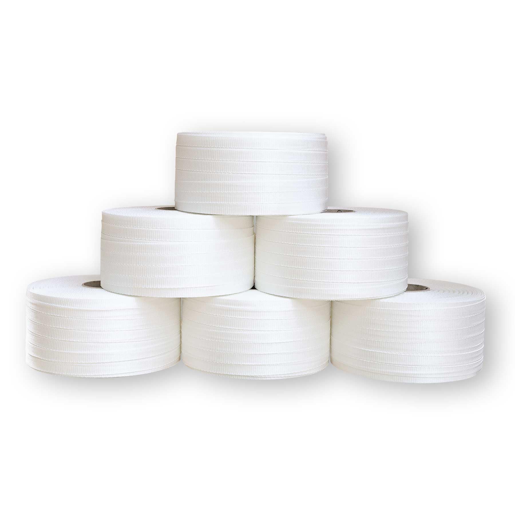 2 Rollen 16mm gewebtes Textilband | 450kg Bruchlast | 850m Bandlänge | Verzurrband für Ladungssicherung und als wetterfestes Textil Bündelband als Alternative zum Zurrgurt/Spanngurt
