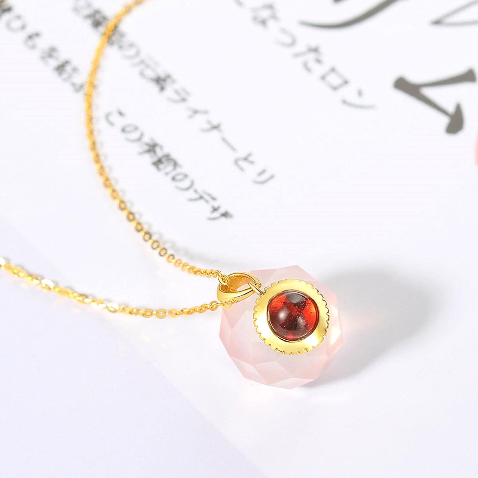 LOKILOKI Collar con Colgante De Bola De Cristal De Plata 925 para Mujer, Cadena Larga De Granate De Cuarzo Rosa Natural, Joyería Chapada En Oro