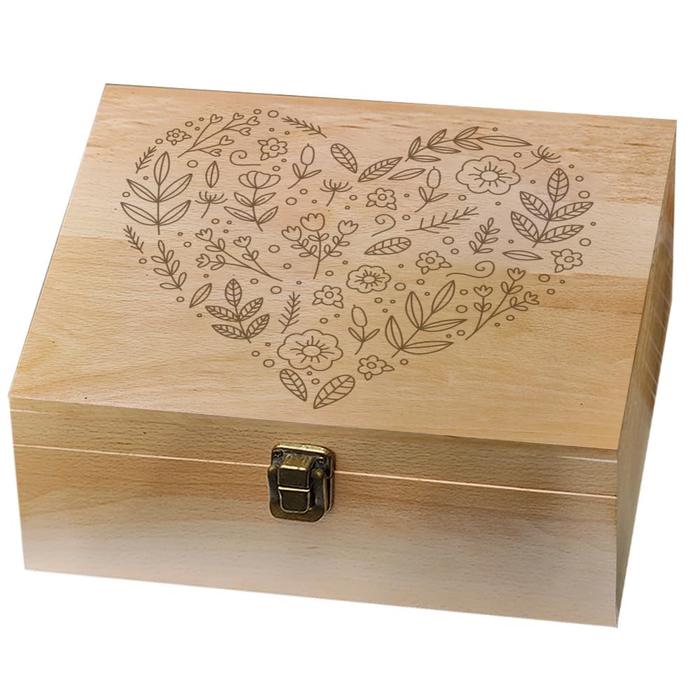 arricraft 1 boîte à Souvenirs en Bois, Boîte en Bois à Mémoire de Forme de Cœur 25.5x20.5x10.8 cm, avec Couvercles, Décorative de boite rangement bois D'Amour de Plantes pour Photos, DVD, Lettres