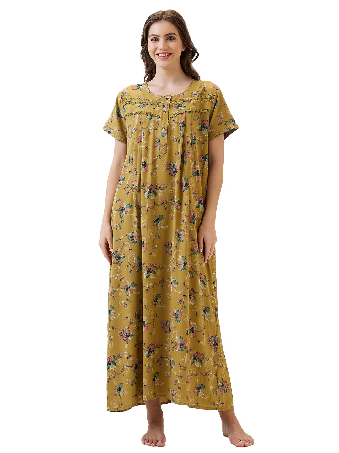 Women Cotton Knee Length Printed Maternity Feeding Nighty -7283-image-27