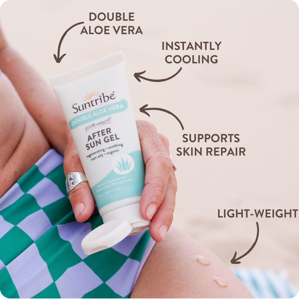 Bio Aftersun Gel doppio Aloe Vera/100 ml – 100% naturale e vegano – ialuronico idratante + estratto di melograno antiossidante – senza profumo