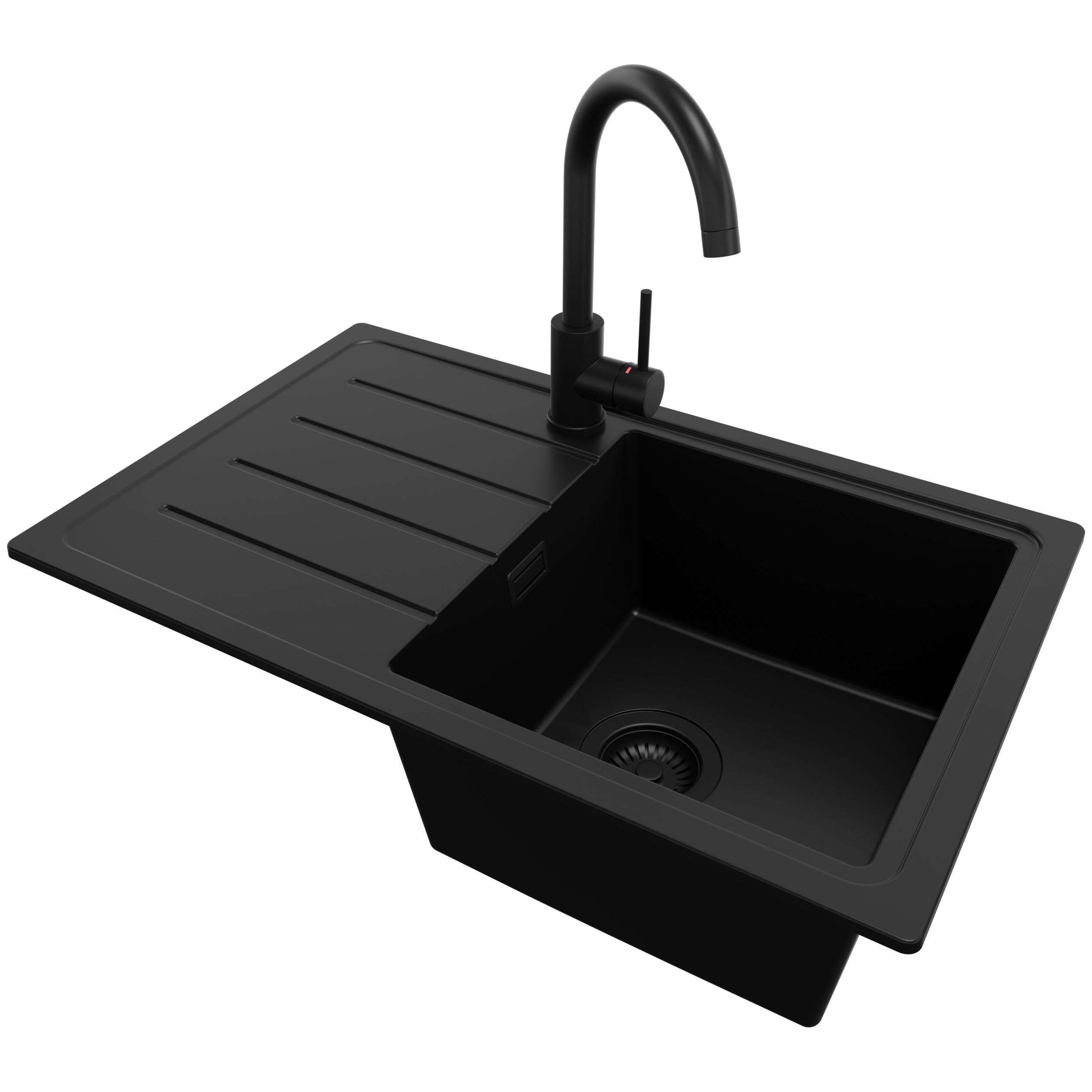 Fregadero granito todo negro Copenhague Easy con grifo de diseño elegante para mueble de 45cm