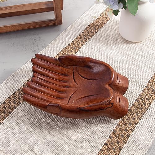 Eiyye Carved Hands Decorative Bowl, Crystal Holder For Stones, Crystal Shelf Offering Hands Sculpture, Key Bowl Wooden Decorative Tray For Entryway Table #TOP5