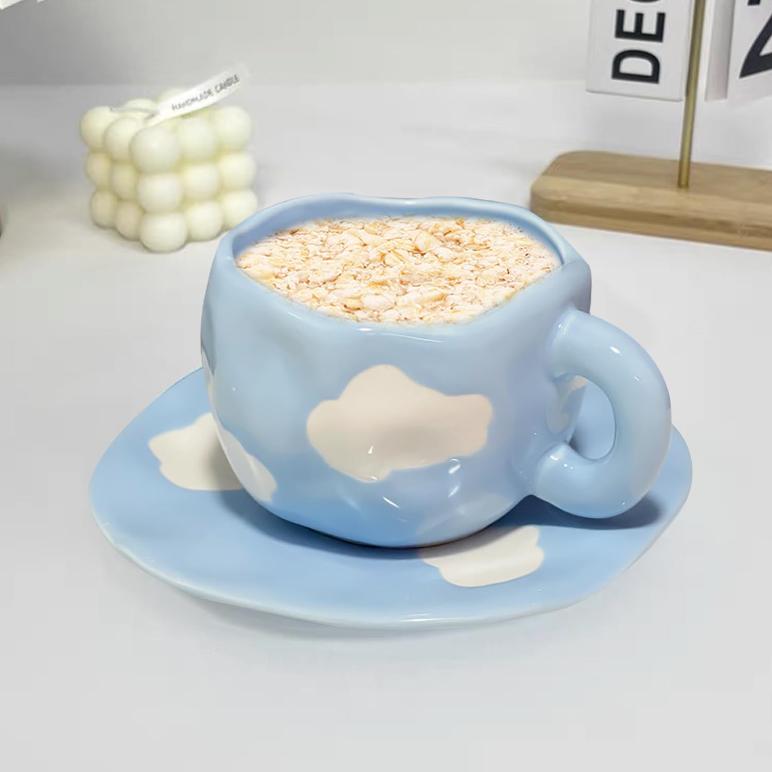 Tazze in Ceramica Irregolari con Piattino: Tazze da Caffè Nuvola Dipinte a Mano da 250 ml Regali creativi per Ragazze Fidanzate Amanti della Madre