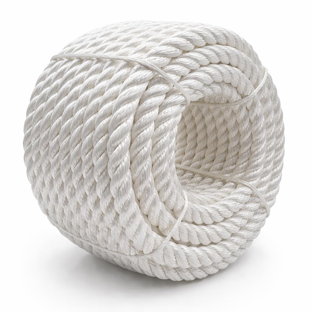 Heavy Duty Twisted Polyester Rope 3/8 in x 98 ft, Marine &amp; Towing, White