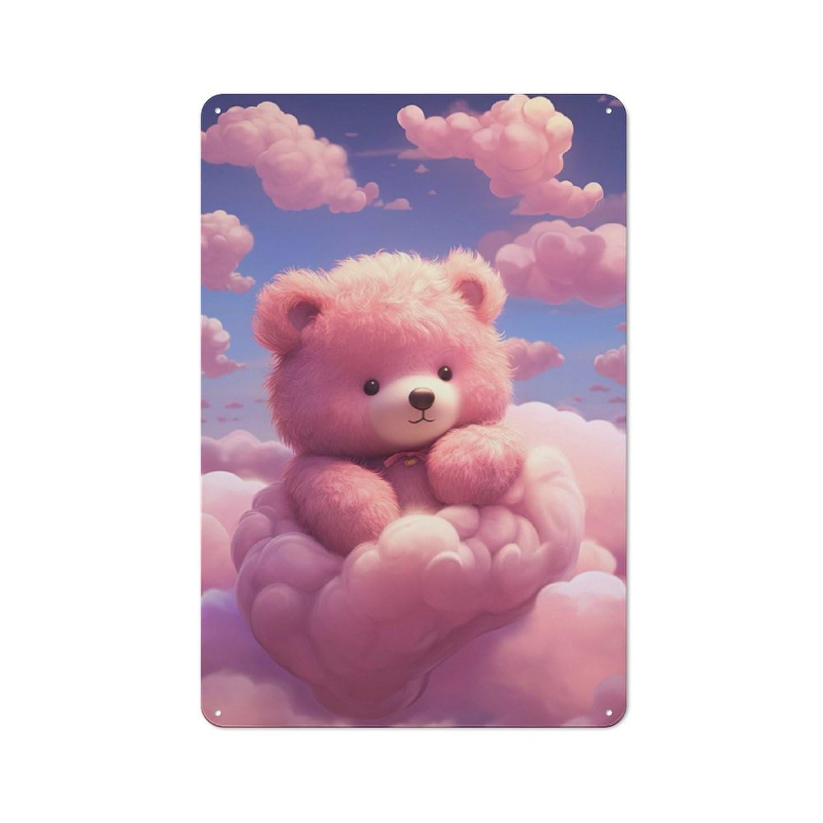 Junmoney Teddy In Dreamland Rustic Metal Sign 30X20cm For Living Room Wall, With Clear Rustic Wall Decor Character