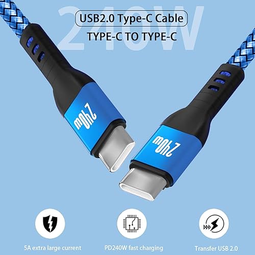 Miniatura 6 de Cable USB-C a USB-C de 240 W de 10 pies, cargador tipo C a tipo C, cable de carga rápida de MacBook compatible con MacBook Pro, iPad Air, iPad Mini