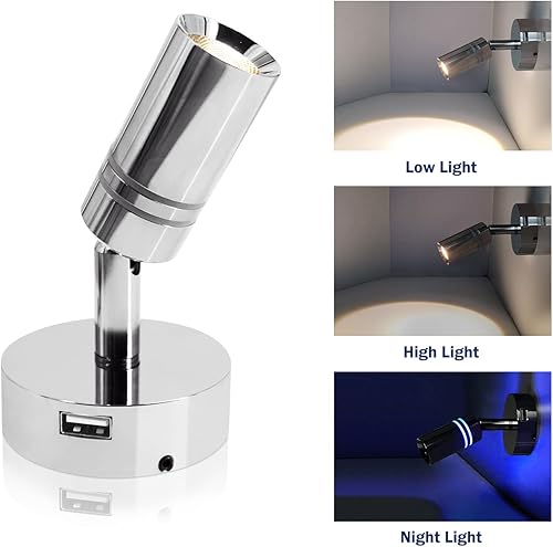 Miniatura 2 de Lámpara de lectura de 12 V con puerto USB para casa rodante con regulador de intensidad e interruptor táctil sensible integrado,lámpara de 3 W con