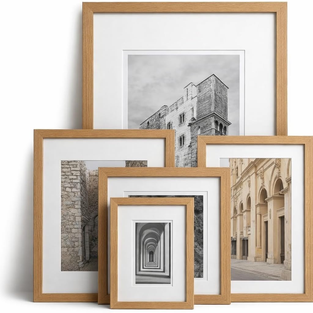 Premium Oak Picture Photo Frame White Mount for Poster Print Art Certificate Gallery Decor Wall Hang or Table Stand, 7"x5" in 11"x9", Oak Frame White Mount