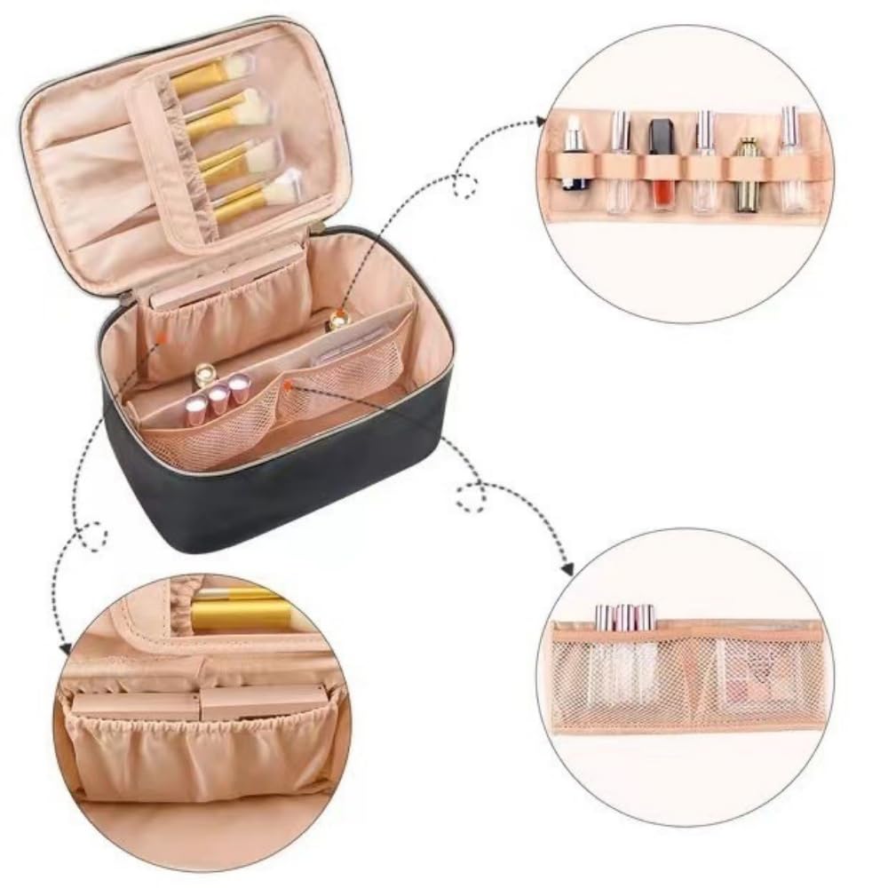 LoveFirst Travel Makeup Bag Portable Cosmetic Bags with Brush Compartment with Handle Large Capacity Pu Material Waterproof Cosmetic Organiser Toiletry Bag for Women Travel Essentials(Colour: Green) - Image 4