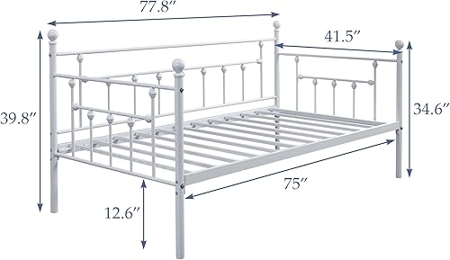Miniatura 2 de VECELO Marco de sofá cama, cama de plataforma de metal tamaño individual con cabecero, listones de acero resistente soporte para sala de estar,