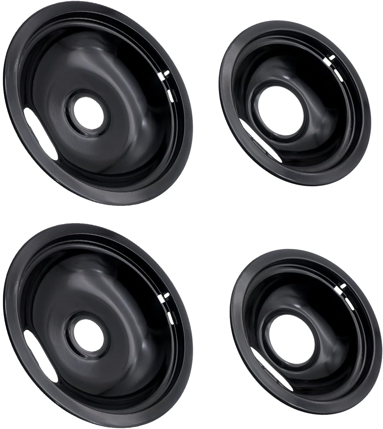 W10290353 W10290350 Black Porcelain Drip Pan Bowls Replacement for Whirlpool Amana Crosley Electric Range Cooktop - Includes 2 6-Inch and 2 8-Inch Pans, 4 Pack