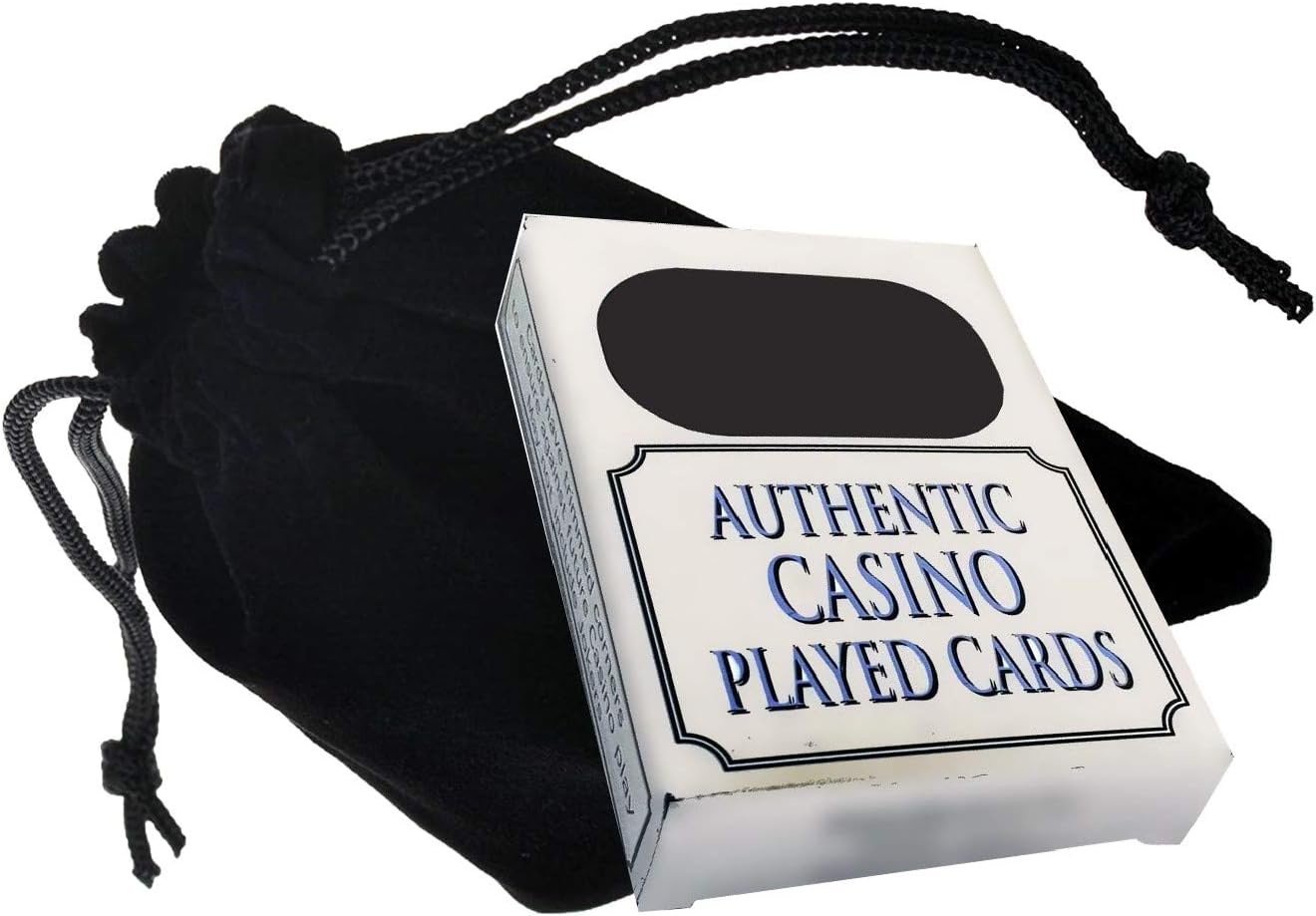 Cyber-Deals Wide Selection of Las Vegas Strip Casino Table-Played Authentic Playing Card Decks with Black Velvet Cloth Pouch Bag (Bally's (Red))