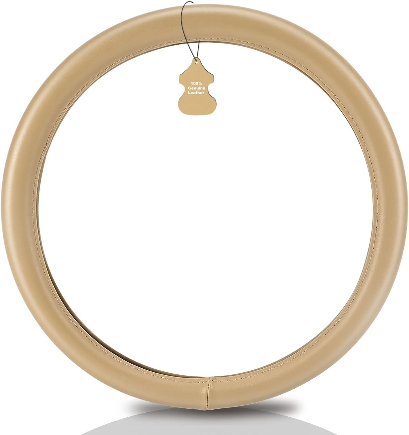 Haokay Heavy Duty Pure Cowhide Steering Wheel Cover SUV Car, Beige Genuine Leather Steering Wheel Cover Men Women Universal 14.5 to 15 Inch - Image 2