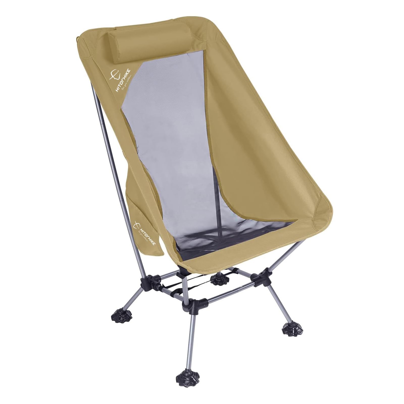 HITORHIKE Camping Chair with Nylon Mesh and Comfortable Headrest Ultralight High Back Folding Camp Chair Portable Compact for Camping, Hiking, Backpacking, Picnic, Festival, Family Road Trip
