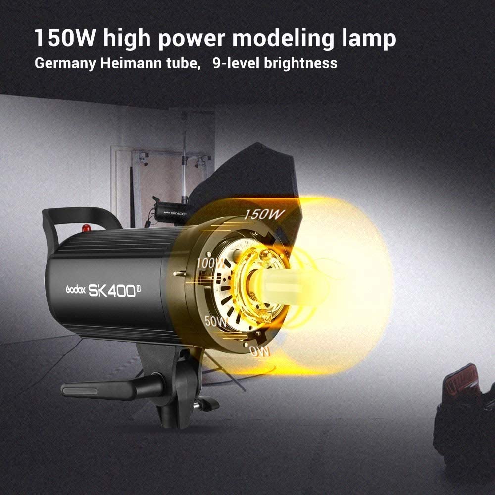 Godox SK400II Estudio Compacto Profesional Estroboscópico Flash, 2.4G Inalámbrico X Sistema con 150W Modelado Lámpara para Fotografía, Retrato y Fotografía de Estilo de Vida