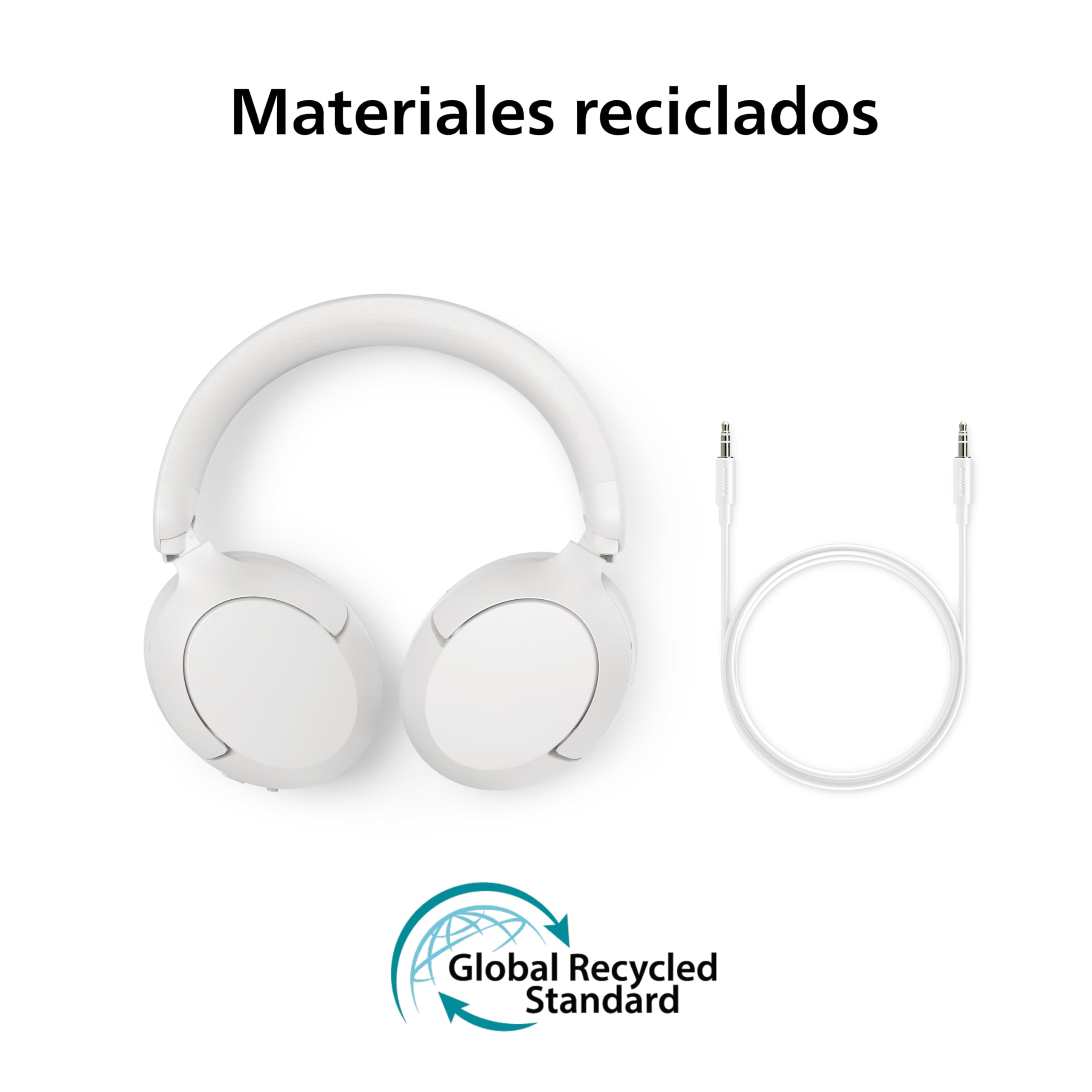 Philips TAH6000WT Auriculares inalámbricos Over-Ear con Cancelación adaptativa del Ruido, 80h reproducción, Graves dinámicos, Drivers 40mm, Bluetooth 6.0, Multipunto, 5 micros para Llamadas, Blanco